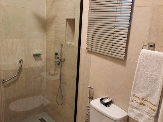 Walk-in rain shower in our guest bathrooms