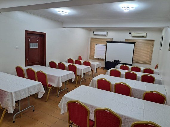 Conference room set up for meetings and training