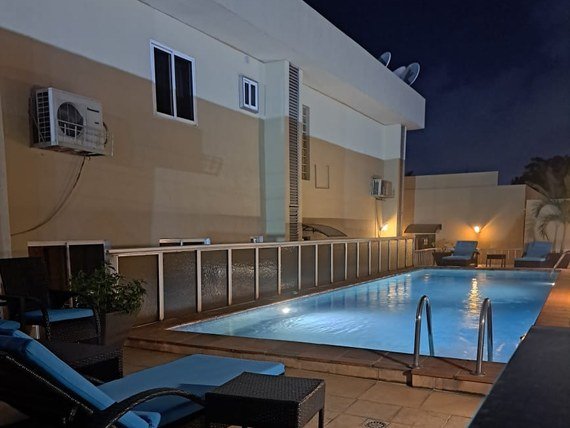 Poolside loungers and sun deck